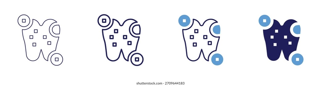 Ícone de custo de branqueamento dentário em 4 estilos diferentes. Linha Fina, Linha, Linha Negrito, Duotônico. Estilo duotônico. Traçado editável.