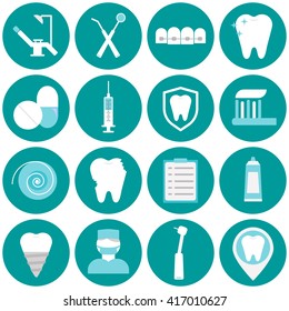 Dental blue flat vector icons for your website, business cards, brochures in the form of a circle