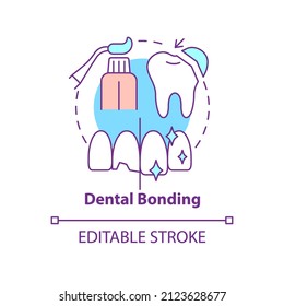 Dental bonding concept icon. Cosmetic enhancement type abstract idea thin line illustration. Teeth repairment. Isolated outline drawing. Editable stroke. Arial, Myriad Pro-Bold fonts used