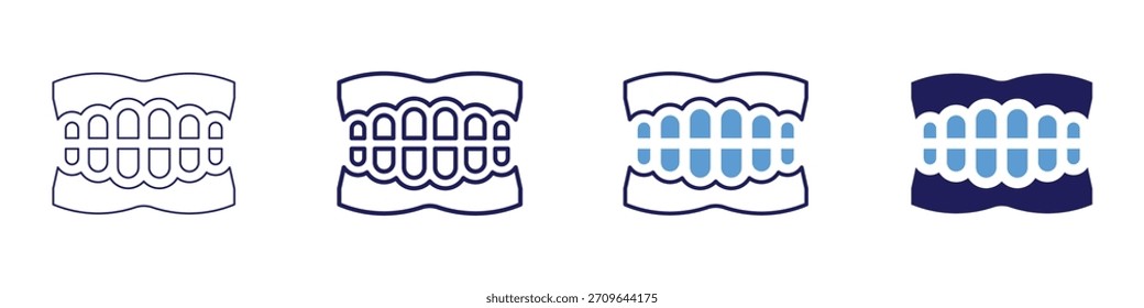 Icono de unión dental en 4 estilos diferentes. Línea delgada, línea, línea en negrita, duotono. Estilo duotono. Trazo editable.