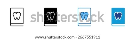 Dental Book Multiple Style Icon Vector Design - book or manual with a tooth icon on the cover, represents dental education, oral care guides, and professional reference for dentists