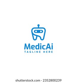 Dental bot artificial intelligence logo. Minimalist line concept design. Vector template