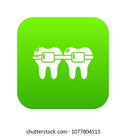 Dental brace icon green vector isolated on white background