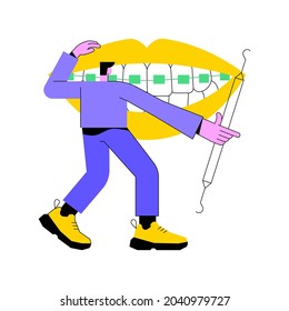El dentario traza la ilustración abstracta del vector de concepto. Procedimiento odontológico, método de corrección de las llaves, tratamiento dentario abarrotado, problema ortodóntico, alineador de dientes y fiador, metáfora abstracta de soporte.