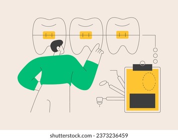 Dental braces abstract concept vector illustration. Dental procedure, braces correction method, crowded teeth treatment, orthodontic problem, teeth aligner and retainer, bracket abstract metaphor.