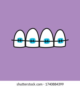dental braces doodle icon, vector illustration