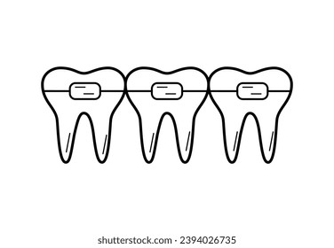 Dental braces doodle icon. Vector illustration of dental care, dentistry, sketch of teeth.