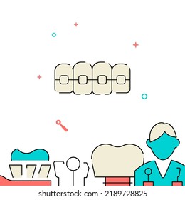 Dental braces filled line vector icon, simple illustration, related bottom border.