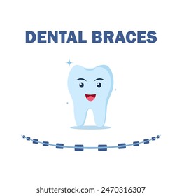 Dental Braces. Happy tooth character. Orthodontic treatment concept. Vector