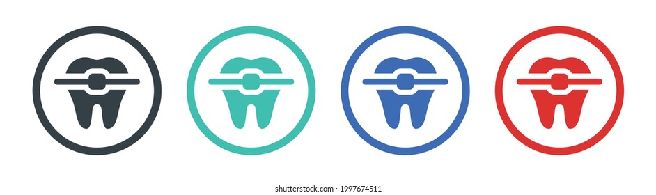 Dental braces icon, orthodontic teeth, aligner icons. Vector illustration