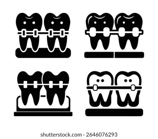 Dental Braces Icon Set Cute Orthodontic Tooth Vector Symbols for Clinics and Oral Care Designs