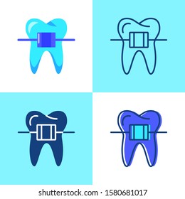 Dental braces icon set in flat and line style. Orthodontics equipment for teeth alignment symbol. Stomatology vector illustration.