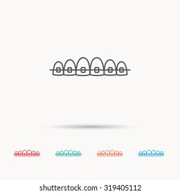 Dental braces icon. Teeth healthcare sign. Orthodontic symbol. Linear icons on white background. Vector