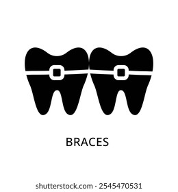 Dental braces icon vector. Teeth braces, bracket, dentistry symbol flat black solid icon