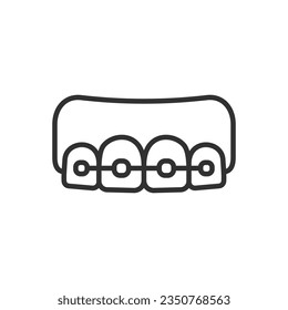 Dental braces, linear icon. For bite correction and alignment. Line with editable stroke