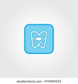 Dental braces on teeth flat rectangle icon for websites and apps