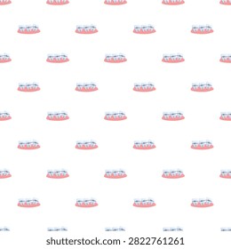 Dental braces on teeth forming a seamless pattern representing orthodontic treatment