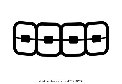 Dental braces on teeth line art vector icon for apps and websites