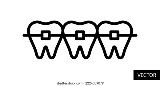 Dental braces vector icon in line style design for website, app, UI, isolated on white background. Editable stroke. EPS 10 vector illustration.