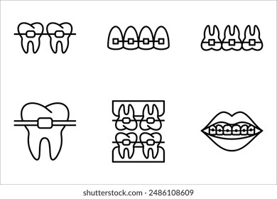 Dental braces vector icon set in line style design vector illustration on white background