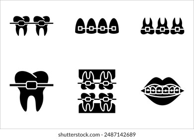 Dental braces vector icon set in line style design vector illustration on white background