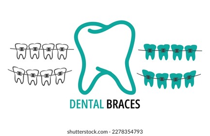 Dental braces Vector Style Illustration Logo Badge or Tooth Braces Installation Process, Aesthetics, Orthodontist