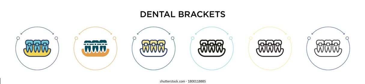 Dental brackets icon in filled, thin line, outline and stroke style. Vector illustration of two colored and black dental brackets vector icons designs can be used for mobile, ui, web