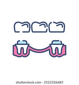 Dental Bridge Fill Color Icon, Vector illustration