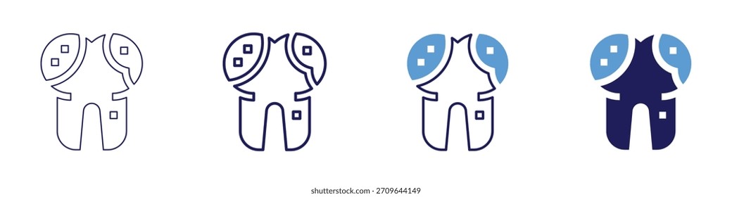 Icono de puente dental en 4 estilos diferentes. Línea delgada, línea, línea en negrita, duotono. Estilo duotono. Trazo editable.