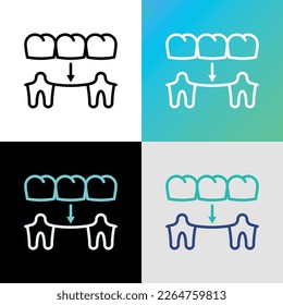 Dünnliniensymbol der Zahnradbrücke. Zahnmedizin, Prothese. Zahnsanierung. Vektorgrafik.