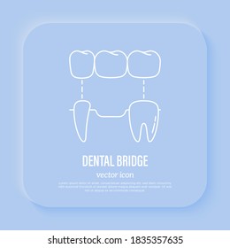 Dental bridge, tooth restoration. Dentistry, prosthesis. Thin line icon, vector illustration.