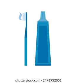 Dental brush with tooth paste flat design vector illustration isolated on white background. toothbrushes and toothpaste for promoting dental care products, or illustrating oral hygiene practices