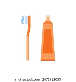 Dental brush with tooth paste flat design vector illustration isolated on white background. toothbrushes and toothpaste for promoting dental care products, or illustrating oral hygiene practices