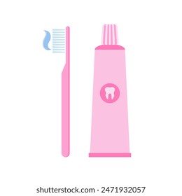 Dental brush with tooth paste flat design vector illustration isolated on white background. toothbrushes and toothpaste for promoting dental care products, or illustrating oral hygiene practices