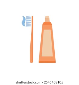 Dental brush with tooth paste flat design vector illustration isolated on white background. toothbrushes and toothpaste for promoting dental care products