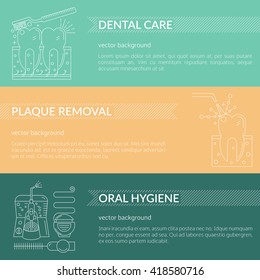Dental bunners collection. Vector background. Unique design for ads, signboards, packaging and identity and web designs. Dental care, plaque removal, oral hygiene.
