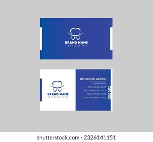 Dental  Business Card Print Template. Visiting Clinic Card with Tooth Logo. Dentist Office Oral Care