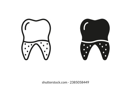 Conjunto de silueta de cálculo dental e iconos de línea. Dientes Defectuosos, Pictograma Tartar. Enfermedad Médica Didentaria, Problema Oral. Colección de símbolos de tratamiento dental. Signo de denticia. Ilustración de vectores aislados.