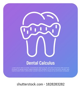 Icono de línea delgada de cálculo dental. Tartar, gingivitis. Ilustración vectorial.