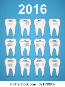 Dental calendar 2016 year. Vector illustration. 