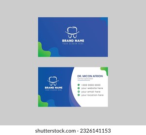 Dental Card Print Template. Visiting Clinic Card with Tooth Logo. Dentist Office Oral Care and doctor  Business card design
