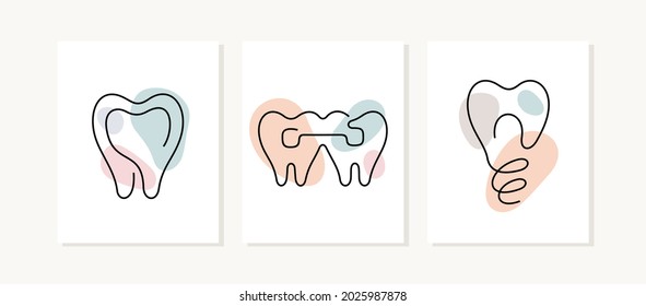 Dental cards. One line vector illustration.