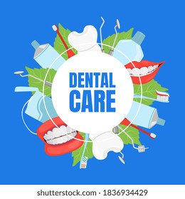 Dental Care Banner Template, Dentistry Website Interface with Stomatological Tools Vector Illustration