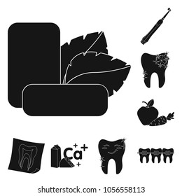 Dental care black icons in set collection for design. Care of teeth vector symbol stock web illustration.