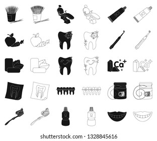 Dental care black,outline icons in set collection for design. Care of teeth vector symbol stock web illustration.