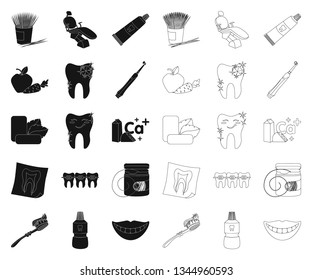 Dental care black,outline icons in set collection for design. Care of teeth vector symbol stock web illustration.