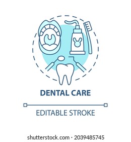 Dental care blue concept icon. Oral health habits abstract idea thin line illustration. Regular dentist chekups. Morning teeth care routine. Vector isolated outline color drawing. Editable stroke