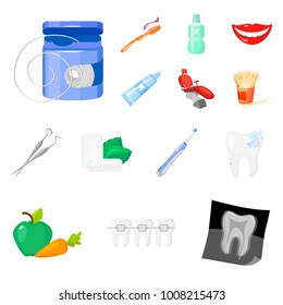 Dental care cartoon icons in set collection for design. Care of teeth vector symbol stock web illustration.