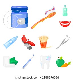 Dental care cartoon icons in set collection for design. Care of teeth vector symbol stock web illustration.