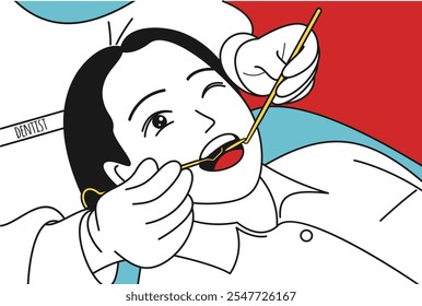 Dental Care, Check Teeth, Cleaning Teeth - Minimalist Vector Illustration